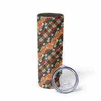 Polynesian Monstera Tiare Floral Skinny Tumbler Chocolate Brown Tropical Plaid - Polynesian Pride