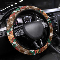 Polynesian Monstera Tiare Floral Steering Wheel Cover Chocolate Brown Tropical Plaid - Polynesian Pride