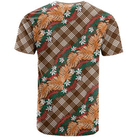 Polynesian Monstera Tiare Floral T Shirt Chocolate Brown Tropical Plaid - Polynesian Pride