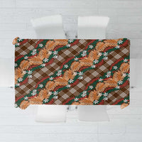 Polynesian Monstera Tiare Floral Tablecloth Chocolate Brown Tropical Plaid - Polynesian Pride