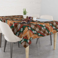 Polynesian Monstera Tiare Floral Tablecloth Chocolate Brown Tropical Plaid - Polynesian Pride