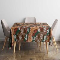 Polynesian Monstera Tiare Floral Tablecloth Chocolate Brown Tropical Plaid - Polynesian Pride