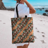 Polynesian Monstera Tiare Floral Tote Bag Chocolate Brown Tropical Plaid - Polynesian Pride