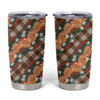 Polynesian Monstera Tiare Floral Tumbler Cup Chocolate Brown Tropical Plaid - Polynesian Pride