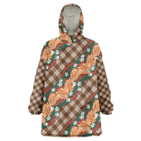 Polynesian Monstera Tiare Floral Wearable Blanket Hoodie Chocolate Brown Tropical Plaid - Polynesian Pride