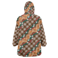 Polynesian Monstera Tiare Floral Wearable Blanket Hoodie Chocolate Brown Tropical Plaid - Polynesian Pride