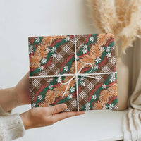 Polynesian Monstera Tiare Floral Wrapping Paper Chocolate Brown Tropical Plaid - Polynesian Pride