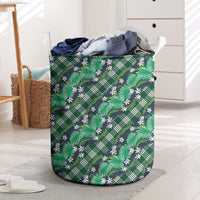 Polynesian Monstera Tiare Floral Laundry Basket Forest Green Tropical Plaid - Polynesian Pride