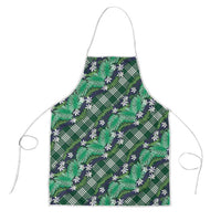 Polynesian Monstera Tiare Floral Apron Forest Green Tropical Plaid - Polynesian Pride