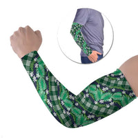 Polynesian Monstera Tiare Floral Arm Sleeves Forest Green Tropical Plaid - Polynesian Pride
