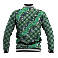 Polynesian Monstera Tiare Floral Baseball Jacket Forest Green Tropical Plaid - Polynesian Pride