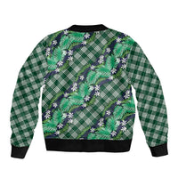 Polynesian Monstera Tiare Floral Bomber Jacket Forest Green Tropical Plaid - Polynesian Pride