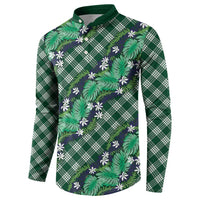 Polynesian Monstera Tiare Floral Button Sweatshirt Forest Green Tropical Plaid - Polynesian Pride