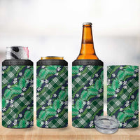 Polynesian Monstera Tiare Floral 4 in 1 Can Cooler Tumbler Forest Green Tropical Plaid - Polynesian Pride