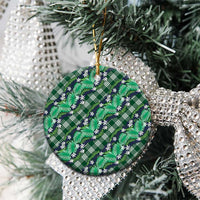 Polynesian Monstera Tiare Floral Ceramic Ornament Forest Green Tropical Plaid - Polynesian Pride