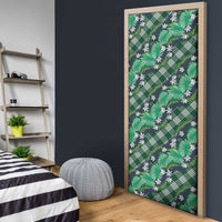Polynesian Monstera Tiare Floral Door Cover Forest Green Tropical Plaid - Polynesian Pride