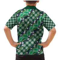 Polynesian Monstera Tiare Floral Family Matching Mermaid Dress and Hawaiian Shirt Forest Green Tropical Plaid - Polynesian Pride