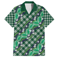 Polynesian Monstera Tiare Floral Family Matching Off The Shoulder Long Sleeve Dress and Hawaiian Shirt Forest Green Tropical Plaid - Polynesian Pride