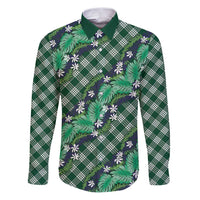 Polynesian Monstera Tiare Floral Family Matching Puletasi and Hawaiian Shirt Forest Green Tropical Plaid - Polynesian Pride