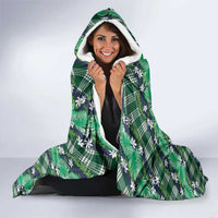 Polynesian Monstera Tiare Floral Hooded Blanket Forest Green Tropical Plaid - Polynesian Pride