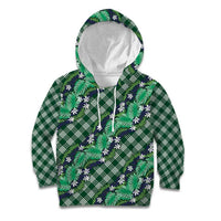 Polynesian Monstera Tiare Floral Kid Hoodie Forest Green Tropical Plaid - Polynesian Pride
