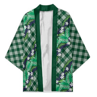 Polynesian Monstera Tiare Floral Kimono Forest Green Tropical Plaid - Polynesian Pride