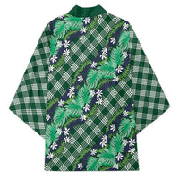 Polynesian Monstera Tiare Floral Kimono Forest Green Tropical Plaid - Polynesian Pride