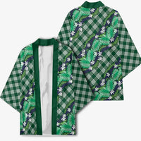 Polynesian Monstera Tiare Floral Kimono Forest Green Tropical Plaid - Polynesian Pride