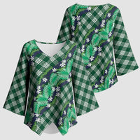 Polynesian Monstera Tiare Floral Kimono Sleeve Blouse Forest Green Tropical Plaid - Polynesian Pride