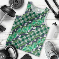 Polynesian Monstera Tiare Floral Men Tank Top Forest Green Tropical Plaid - Polynesian Pride