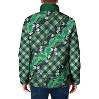 Polynesian Monstera Tiare Floral Padded Jacket Forest Green Tropical Plaid - Polynesian Pride