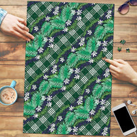 Polynesian Monstera Tiare Floral Puzzle Forest Green Tropical Plaid - Polynesian Pride