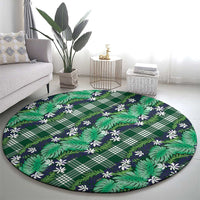 Polynesian Monstera Tiare Floral Round Carpet Forest Green Tropical Plaid - Polynesian Pride