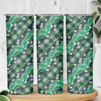 Polynesian Monstera Tiare Floral Skinny Tumbler Forest Green Tropical Plaid - Polynesian Pride