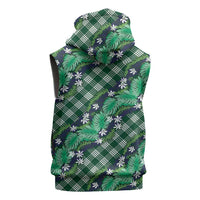 Polynesian Monstera Tiare Floral Sleeveless Hoodie Forest Green Tropical Plaid - Polynesian Pride