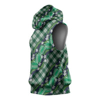 Polynesian Monstera Tiare Floral Sleeveless Hoodie Forest Green Tropical Plaid - Polynesian Pride