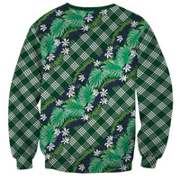 Polynesian Monstera Tiare Floral Sweatshirt Forest Green Tropical Plaid - Polynesian Pride