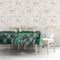 Polynesian Monstera Tiare Floral Tablecloth Forest Green Tropical Plaid - Polynesian Pride