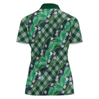Polynesian Monstera Tiare Floral Women Polo Shirt Forest Green Tropical Plaid - Polynesian Pride