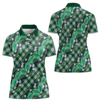 Polynesian Monstera Tiare Floral Women Polo Shirt Forest Green Tropical Plaid - Polynesian Pride