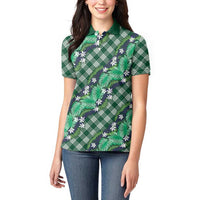 Polynesian Monstera Tiare Floral Women Polo Shirt Forest Green Tropical Plaid - Polynesian Pride