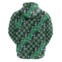 Polynesian Monstera Tiare Floral Zip Hoodie Forest Green Tropical Plaid - Polynesian Pride