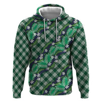 Polynesian Monstera Tiare Floral Zip Hoodie Forest Green Tropical Plaid - Polynesian Pride