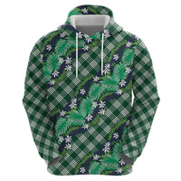 Polynesian Monstera Tiare Floral Zip Hoodie Forest Green Tropical Plaid - Polynesian Pride