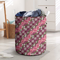 Polynesian Monstera Tiare Floral Laundry Basket Fuchsia Tropical Plaid - Polynesian Pride