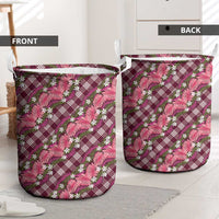Polynesian Monstera Tiare Floral Laundry Basket Fuchsia Tropical Plaid - Polynesian Pride