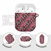 Polynesian Monstera Tiare Floral AirPods Case Fuchsia Tropical Plaid - Polynesian Pride