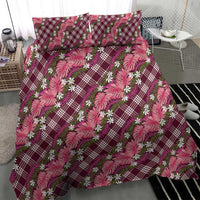 Polynesian Monstera Tiare Floral Bedding Set Fuchsia Tropical Plaid - Polynesian Pride