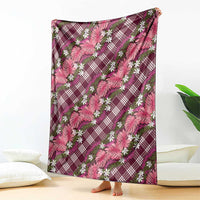 Polynesian Monstera Tiare Floral Blanket Fuchsia Tropical Plaid - Polynesian Pride