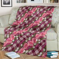 Polynesian Monstera Tiare Floral Blanket Fuchsia Tropical Plaid - Polynesian Pride